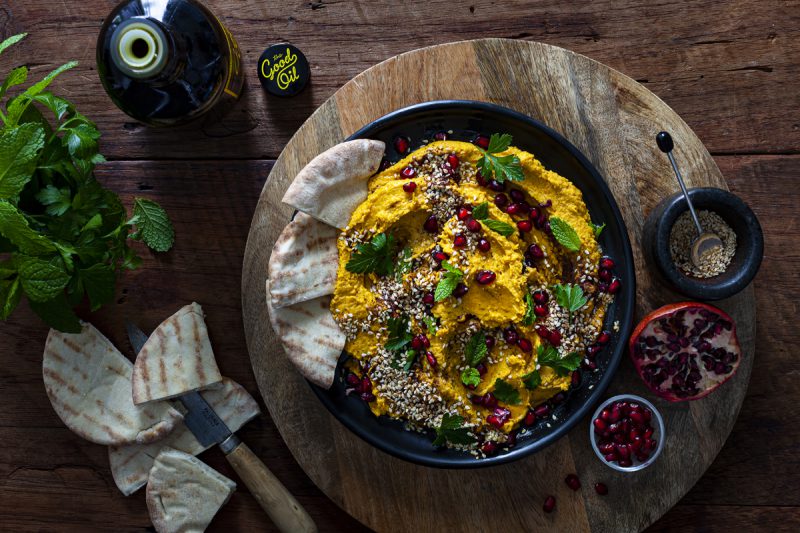 Roast Carrot Hummus With Sesame Sumac And Herbs Recipe